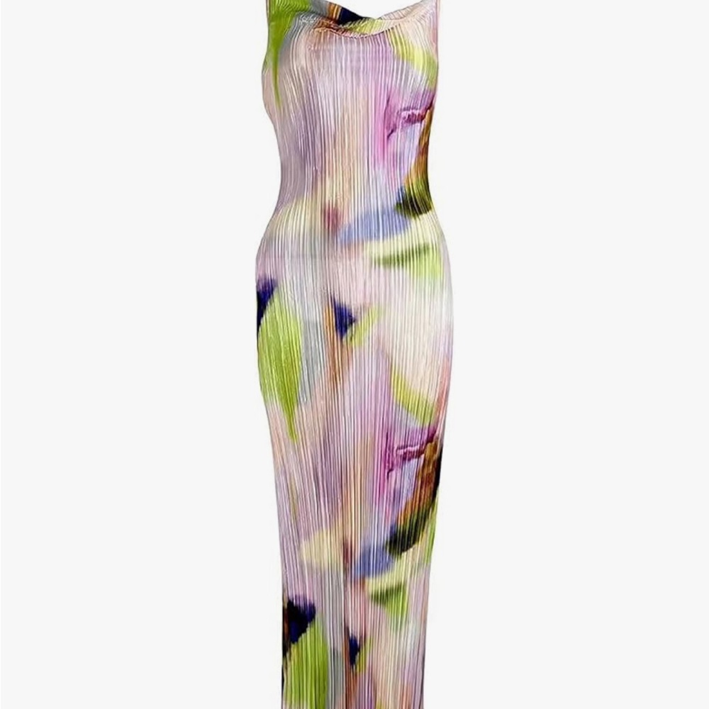 Elegant Multicolor Pleated Maxi Dress
